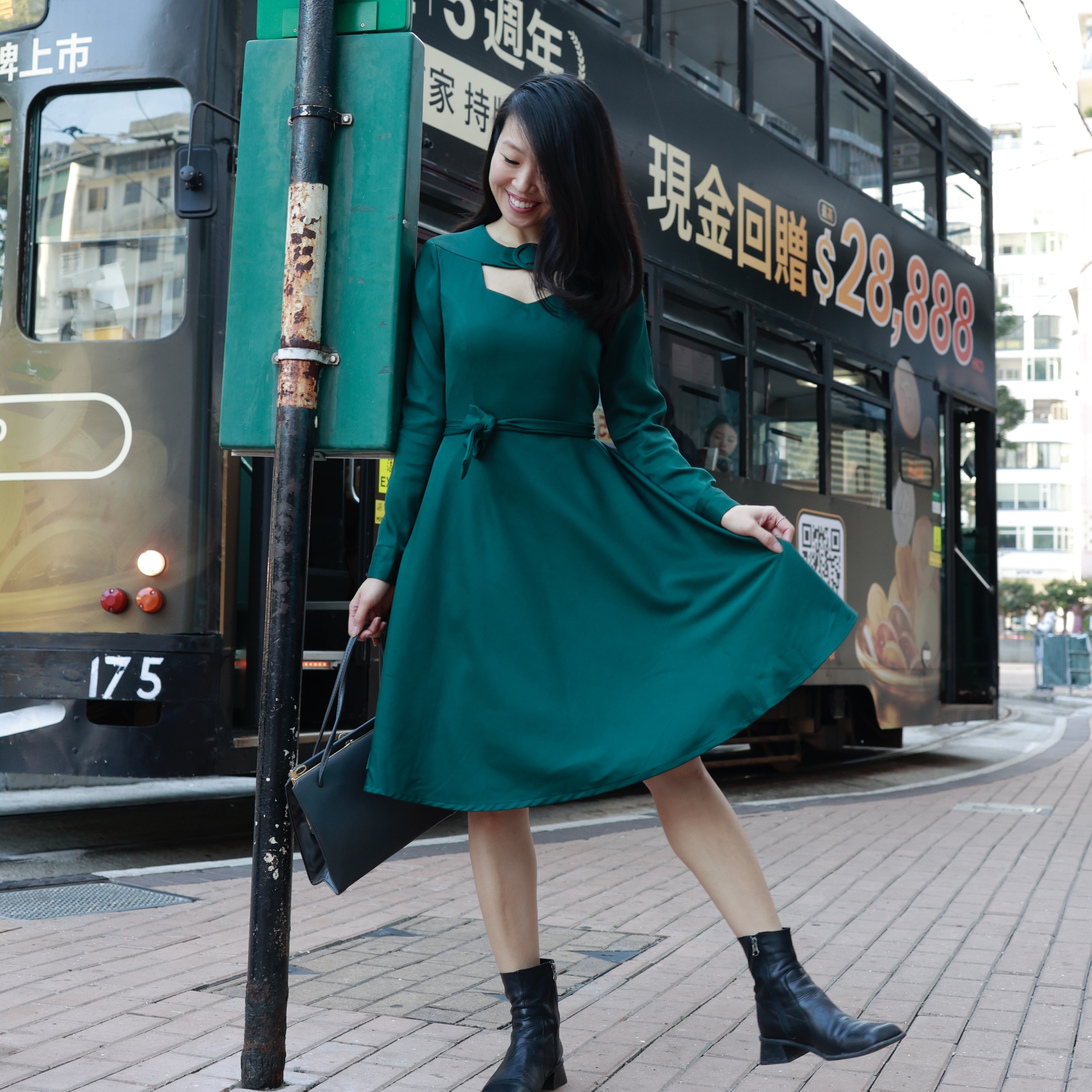 (Custom-Made) The Mod Buckle Neck Swing / Pencil Dress - Available in Green and Burnt Orange (FM235)