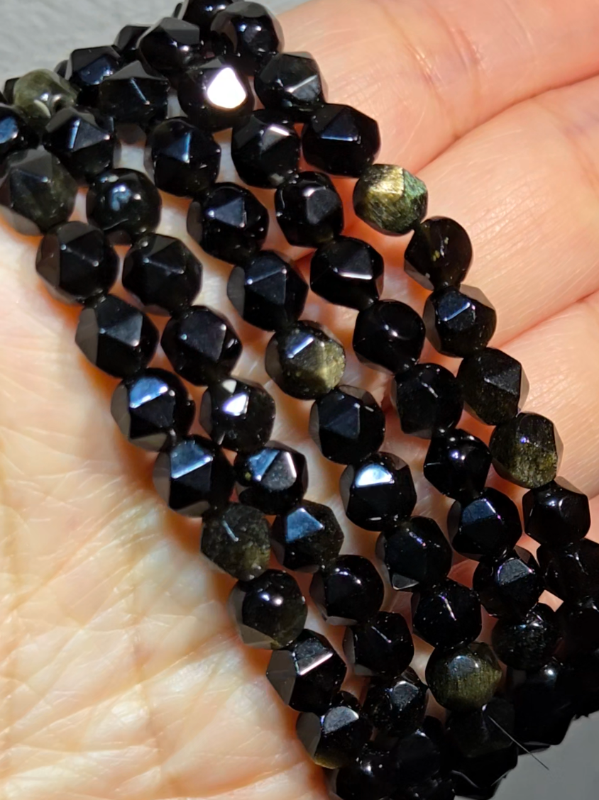 Faceted 6.2mm golden obsidian bracelets - JW74
