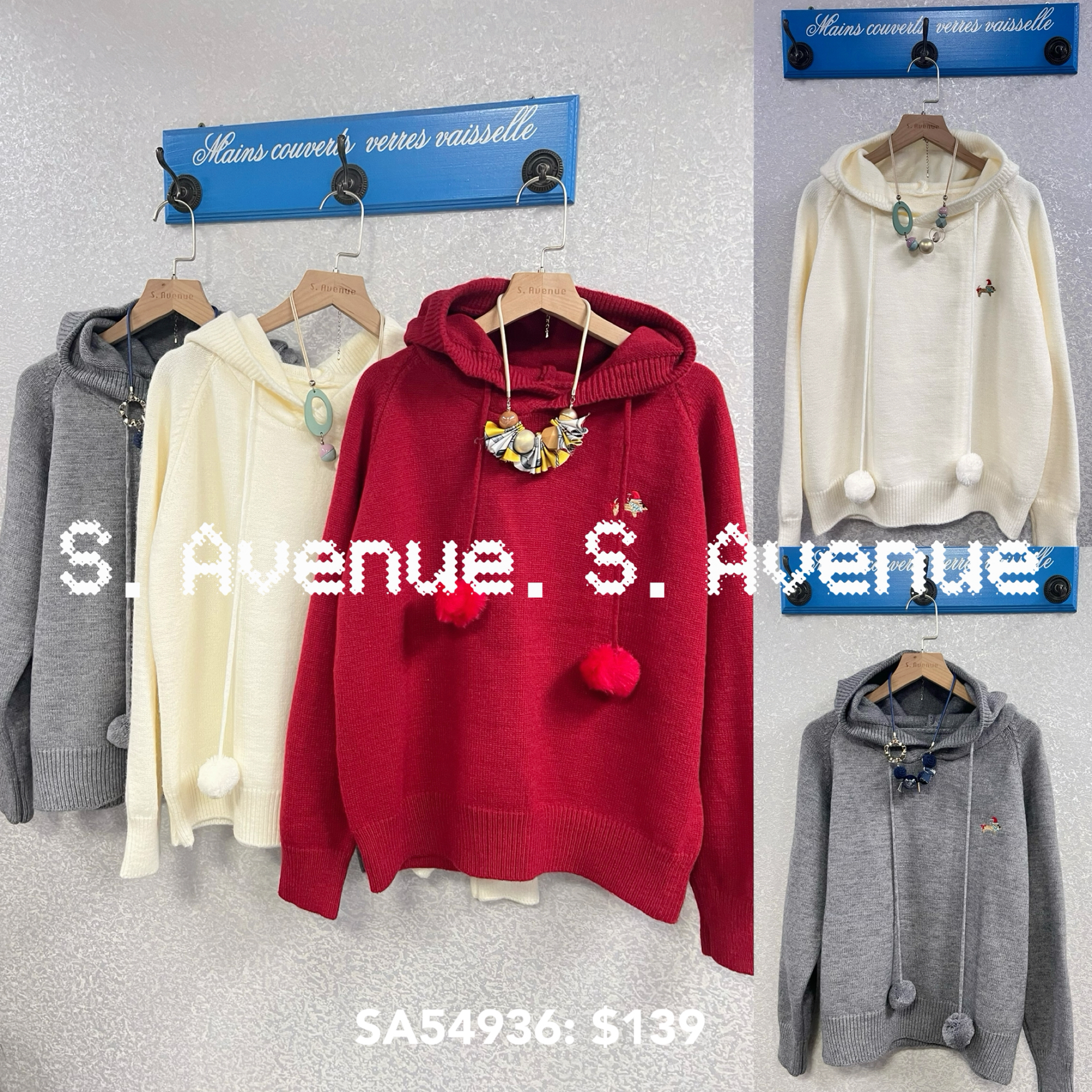 SA54936: 長袖有帽繡圖案冷top