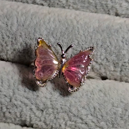 Candy tourmaline butterfly ring, adjustable sterling silver (B) - TR279
