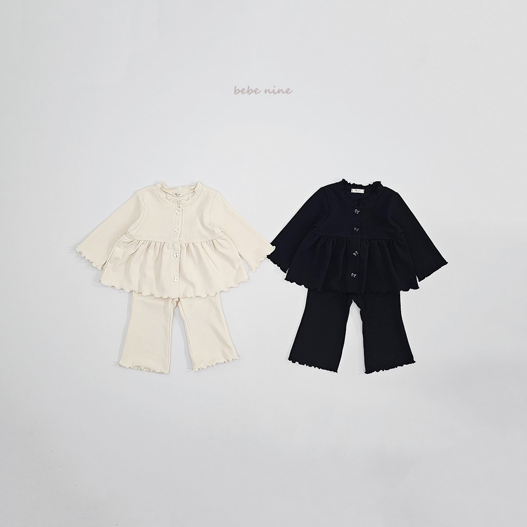 🌸預訂 韓國直送🌸🇰🇷Bebenine兩色絲帶鈕扣花邊長袖上下套裝