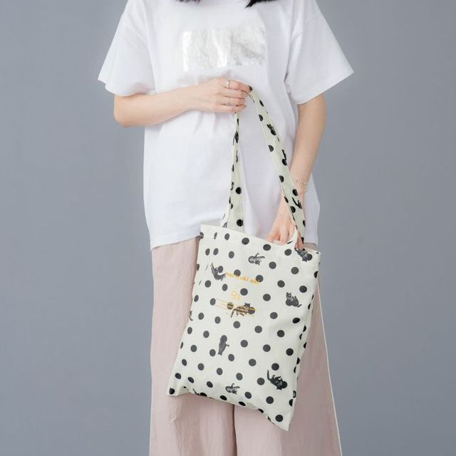 ⚡️限時抵價⚡️｜日本直送 Wpc 波點貓咪防水休閑布袋 環保袋 - 米白色 