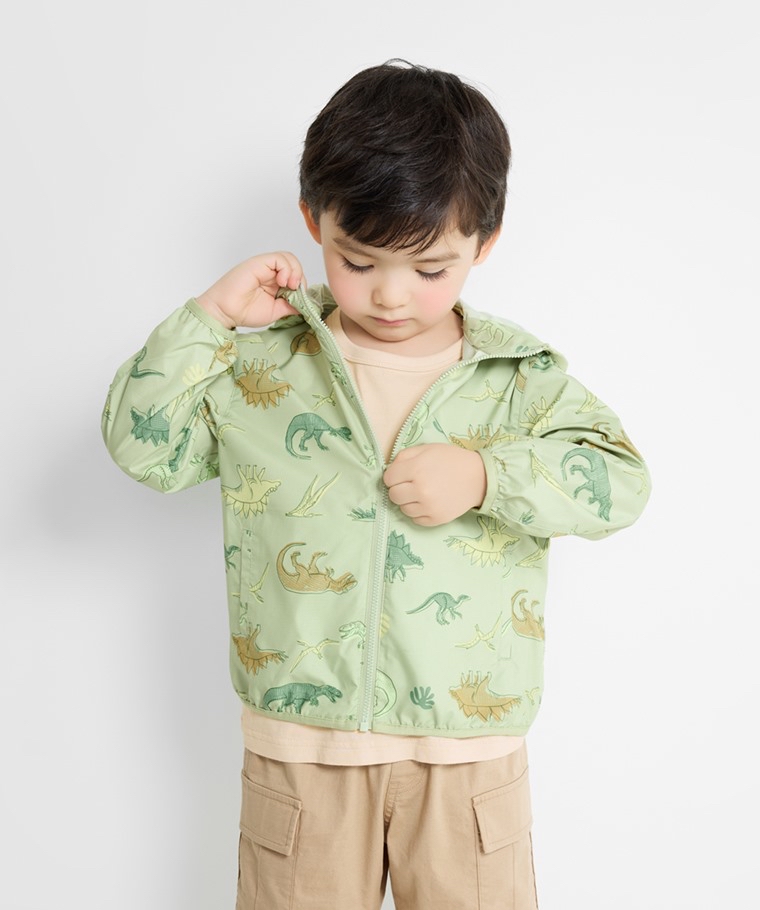 💚預訂 台灣直送💚兩色恐龍滿印抗UV輕型連帽風衣外套