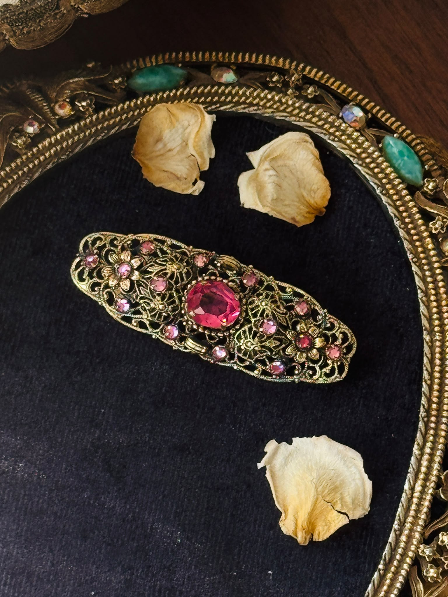 Rare! Antique Early 20th Century Pink Glass Filigree Style Brooch (NZ024)