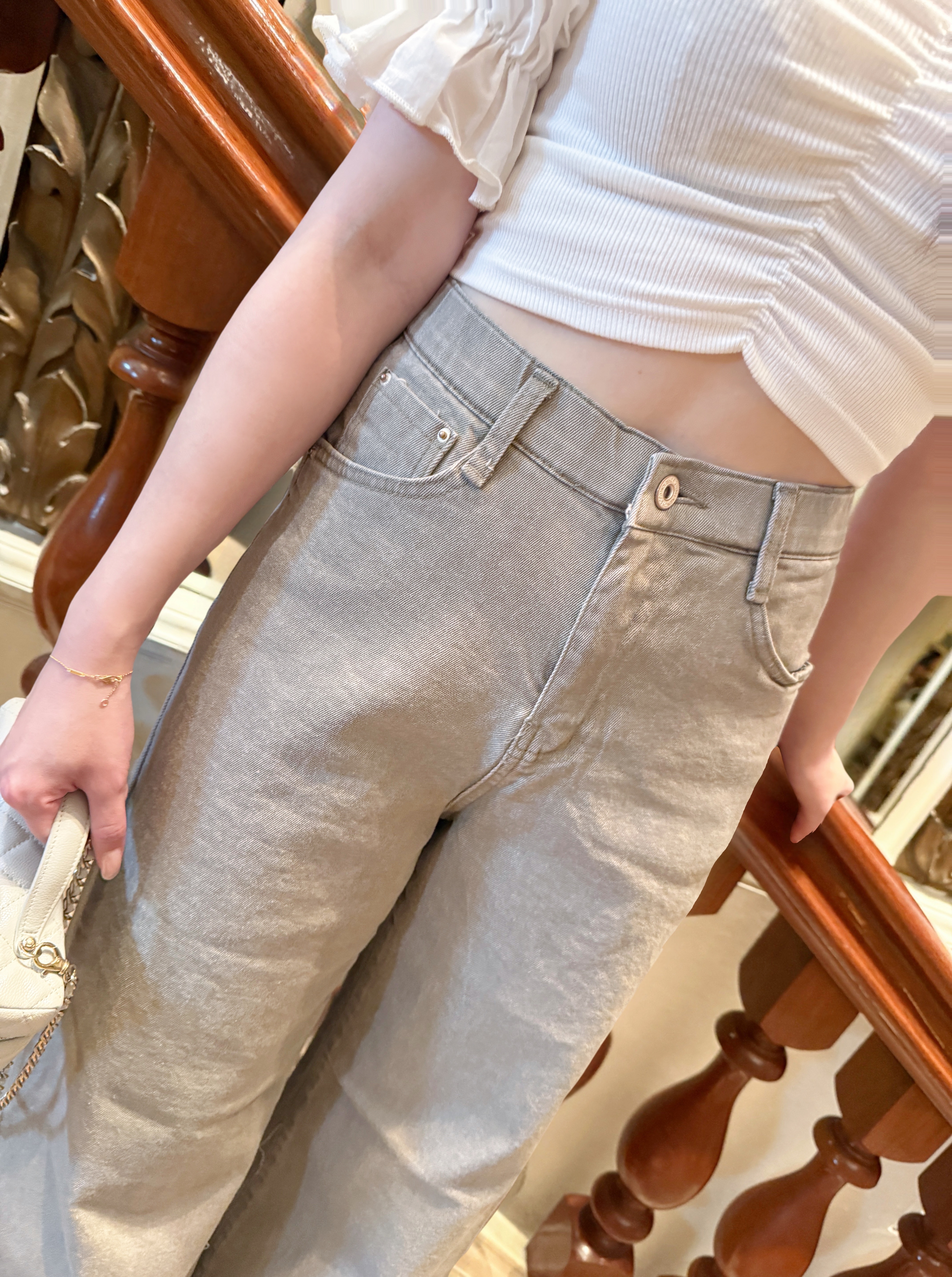 0354 - 歐美洗水感大象灰Barrel Jeans