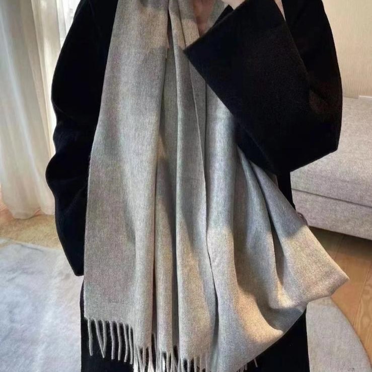 HERMES 全新🔥經典純灰色 100%喀什米爾羊絨 圍巾🩶