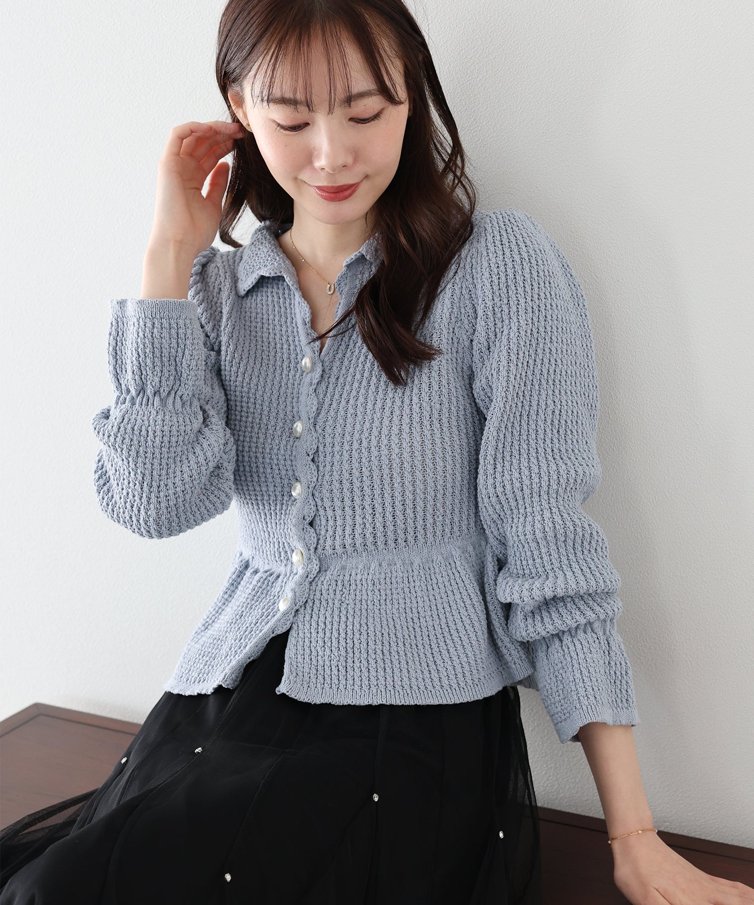 初春新色加入！<JP> 小v領waffle波浪傘擺薄針織* 3色入 <預購>