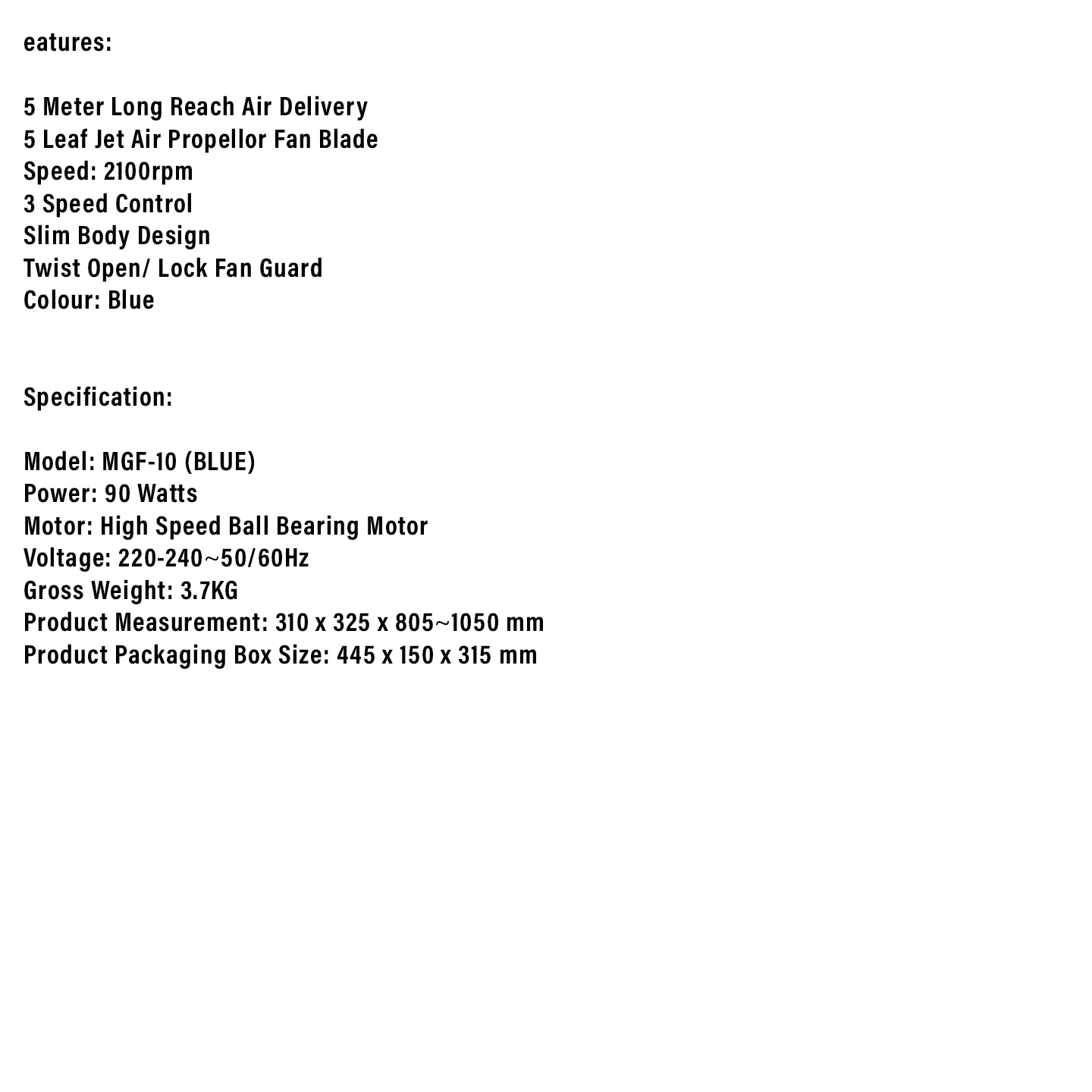 Milux 7" 90W Gale Stand Fan Green (MGF-10)