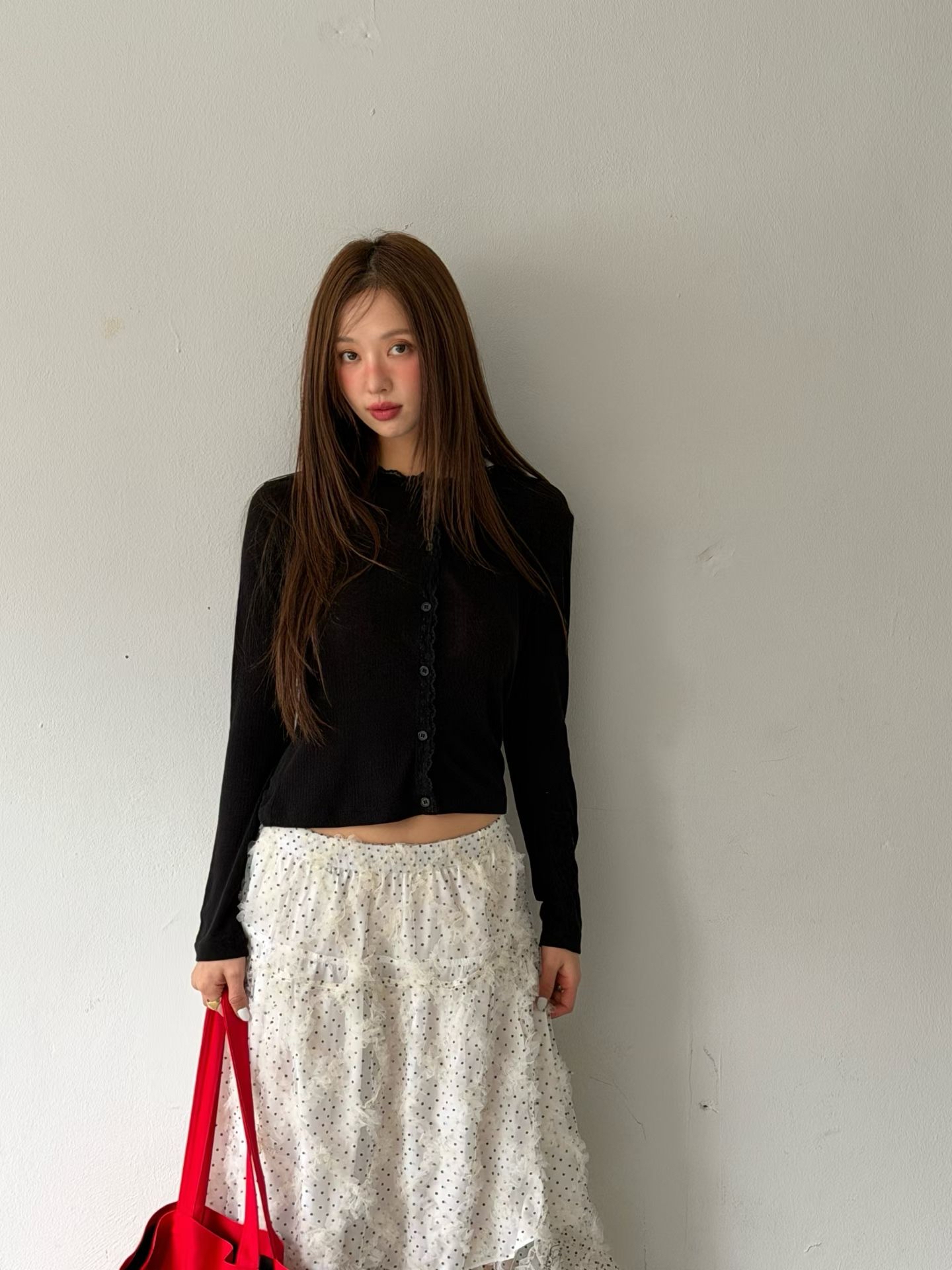 白色波點立體菱格紗紗skirt 