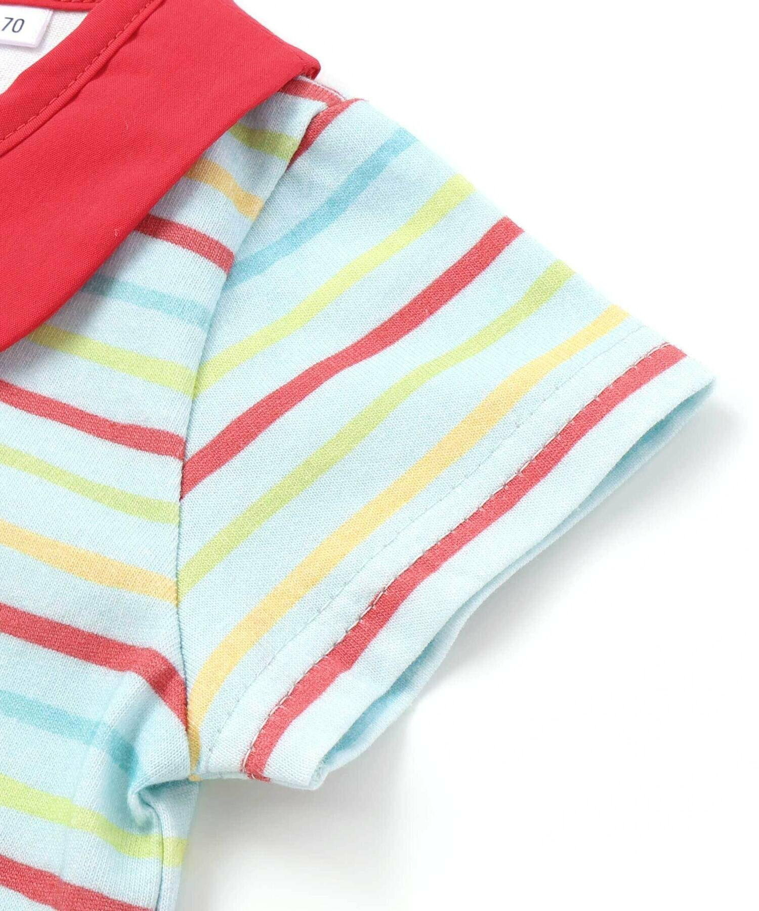 🇯🇵預訂 日本直送🇯🇵兩色好餓的毛毛蟲格紋條紋翻領短袖包屁衣