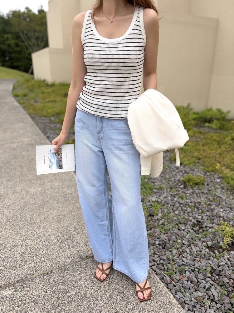 Linen Striped Tank Top (Whtie)