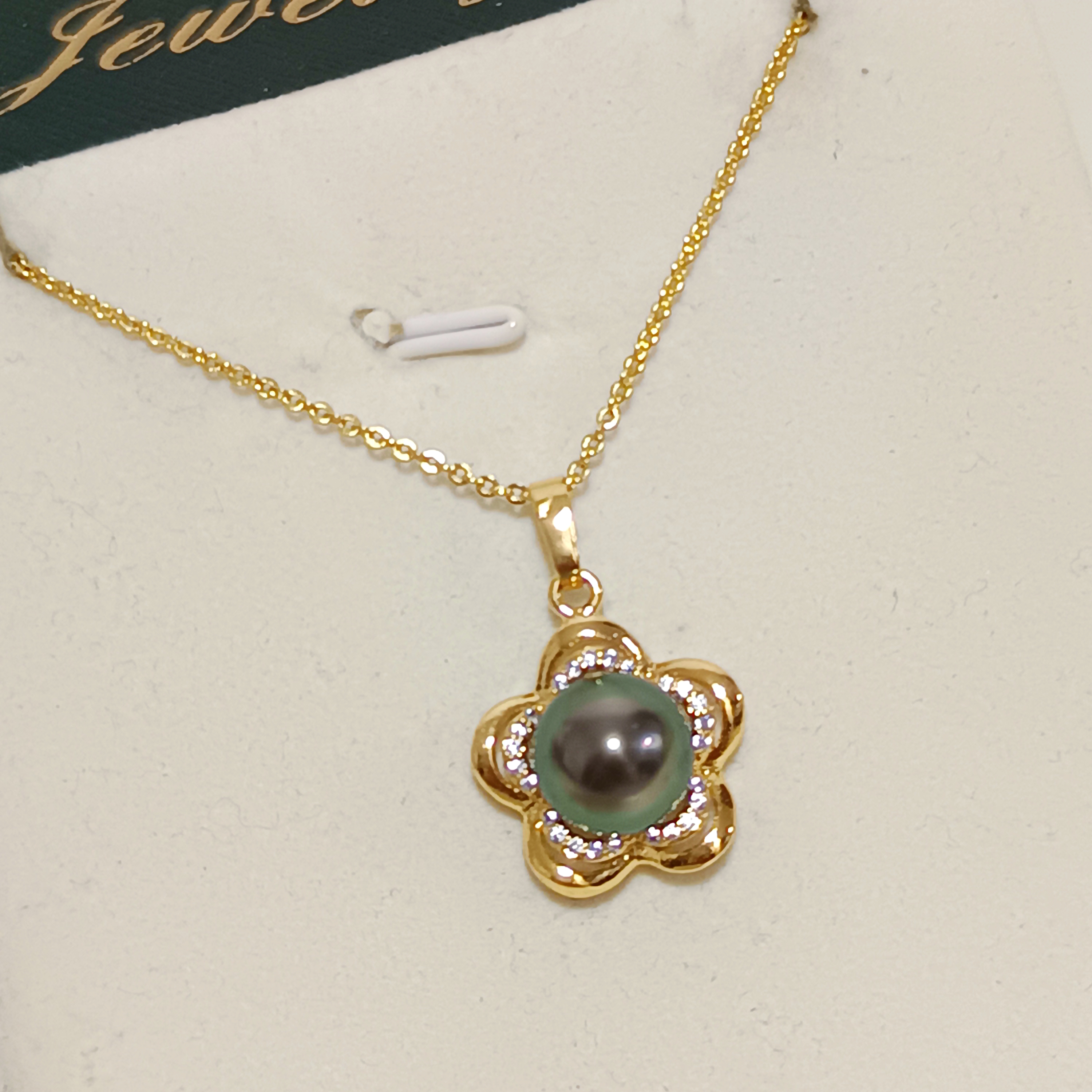 特價品‼️近正圓強光大溪地孔雀綠海水珍珠注金吊墜（送注金鍊）