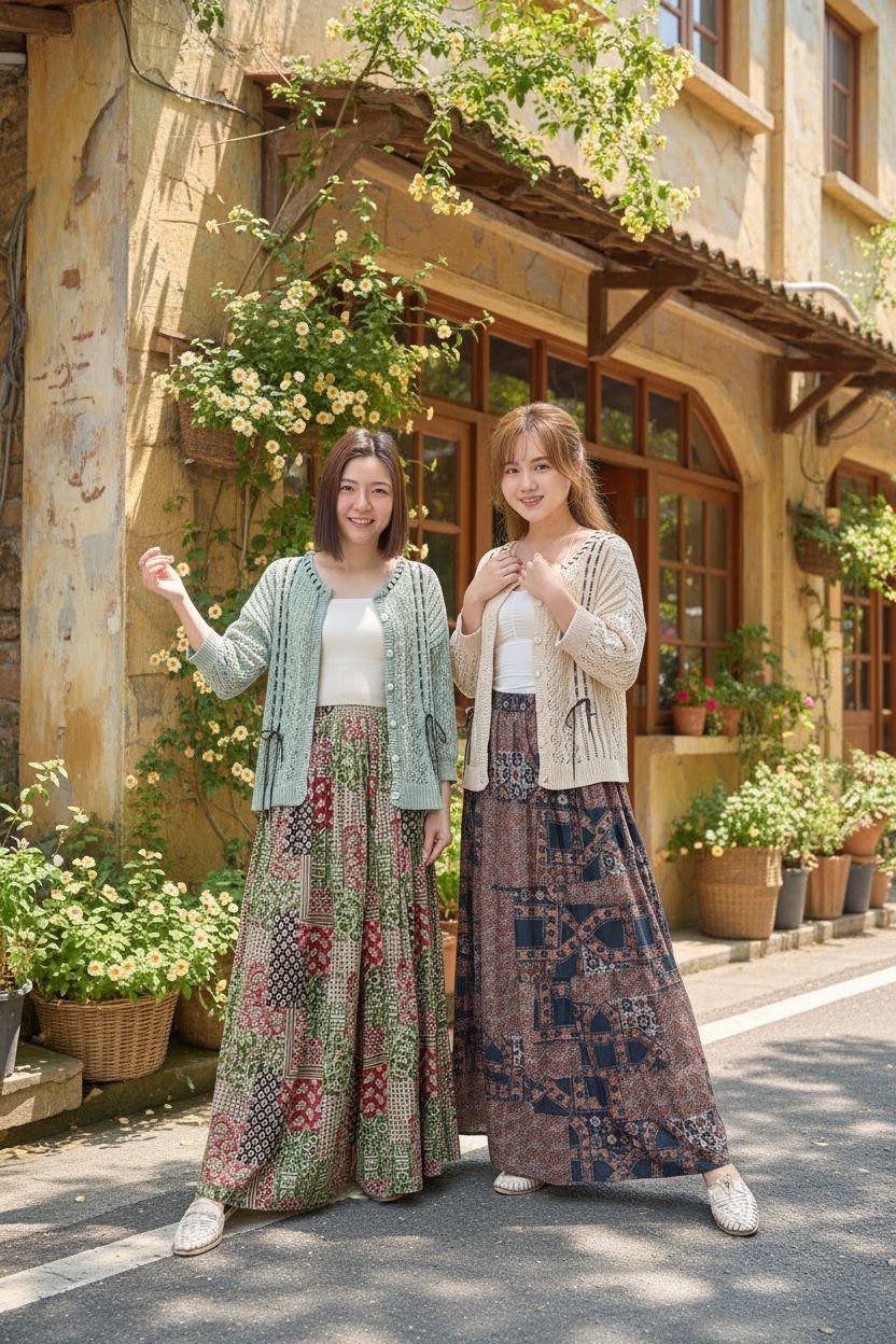 Patchwork Green Skirt 39.5" #1407