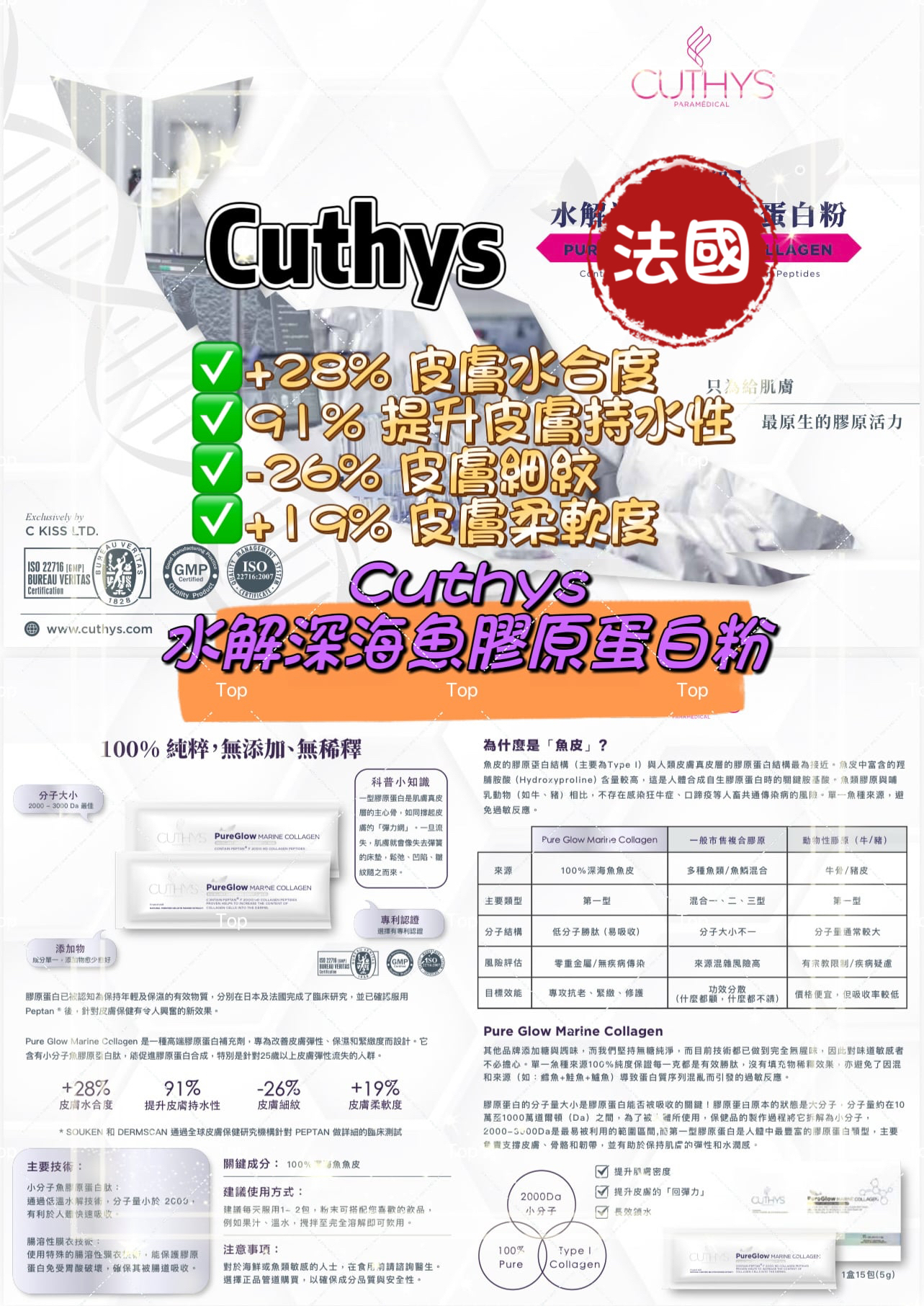 💜現貨🎉正品行貨 Cuthys 水解深海魚膠原蛋白粉 PUREGLOW MARINE COLLAGEN 5g (1盒15包) (指定CUTHYS產品 滿額折扣優惠 詳情請Whatsapp 55448348查詢）