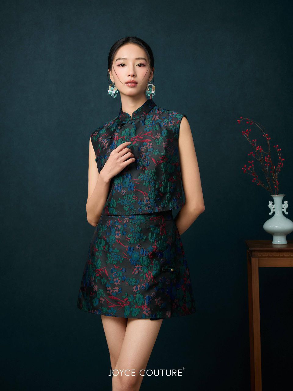 无袖花花旗袍上衣 T0191