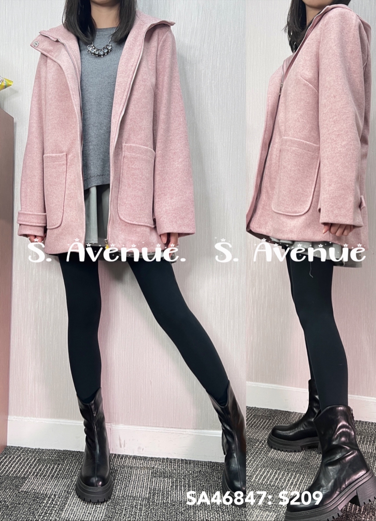 SA46847: 長袖有帽方袋絾褸