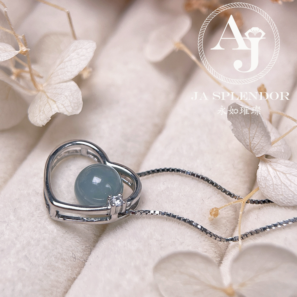 D25 天然翡翠A玉 冰糯藍綠色心心相印純銀項鏈