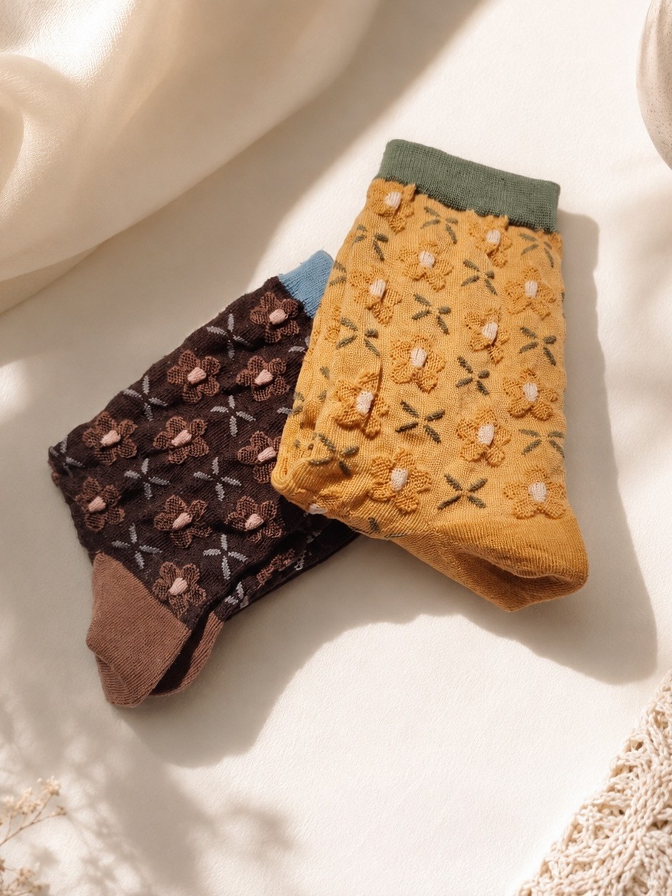 Korean Good Day Bloom High Crew Socks