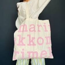 Marimekko Tote Bag   Marimekko 米白色 桃紅色 /粉紅色帆布袋 上膊 大袋 tote bag 環袋 