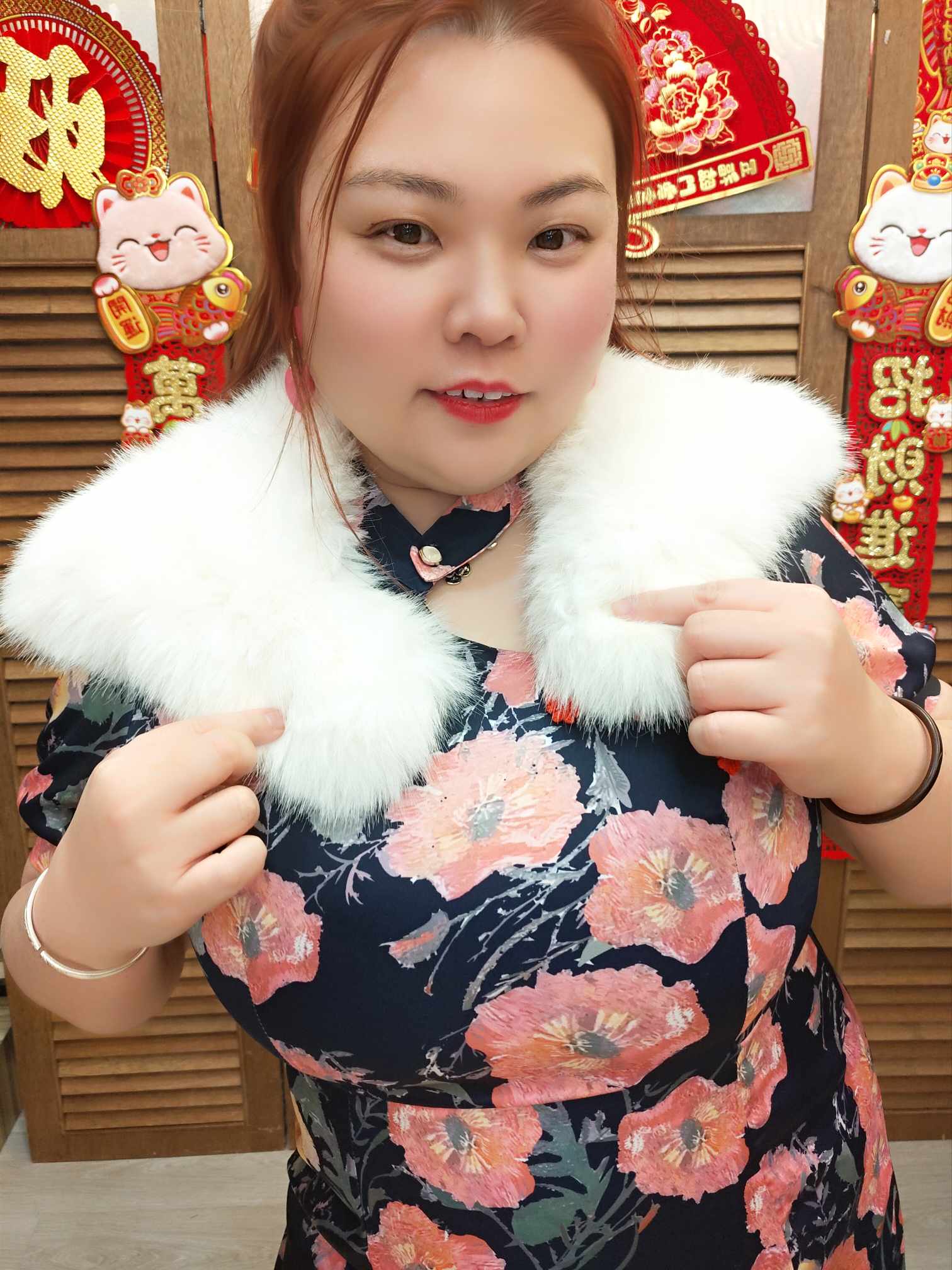 TW#5658 大红花印花复古旗袍