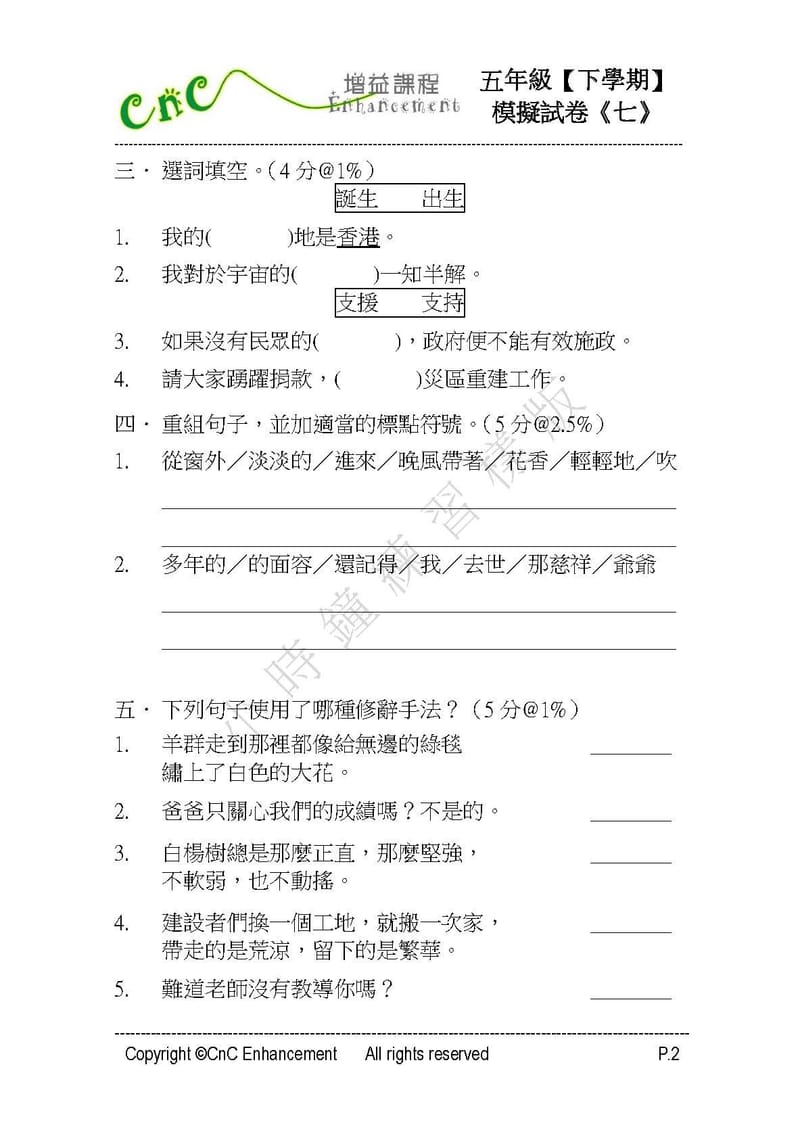 模擬試卷 (五年級)