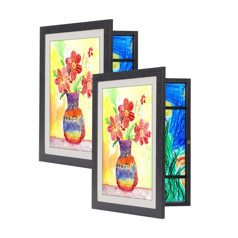 兒童繪畫裝裱框 畫紙收納 畫畫紙收藏 兒童藝展示術框 畫框 畫畫相框 黑色 A4 [平行進口] HK2717