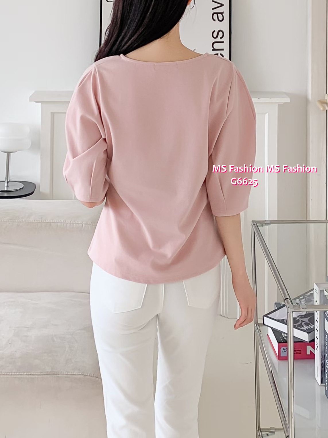 G6625 立體袖特色cutting top