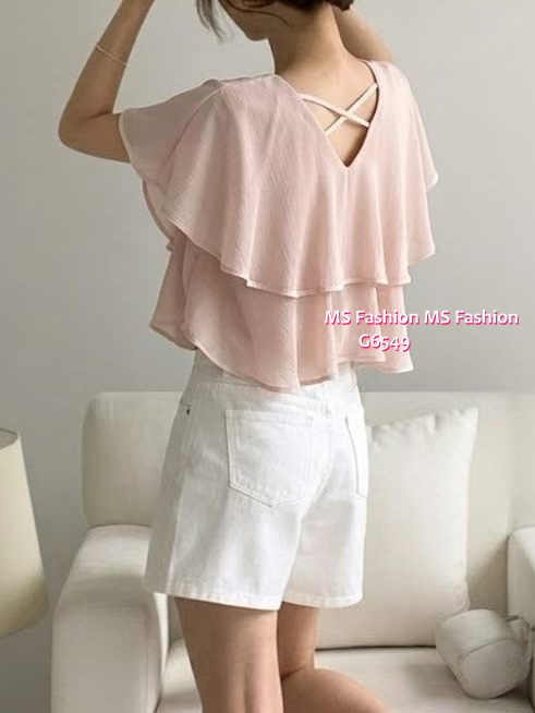 G6549 V領層層ruffle top