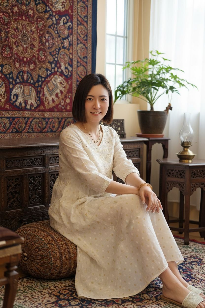 White Gold Dot V-Neck OP 43.5" #1500