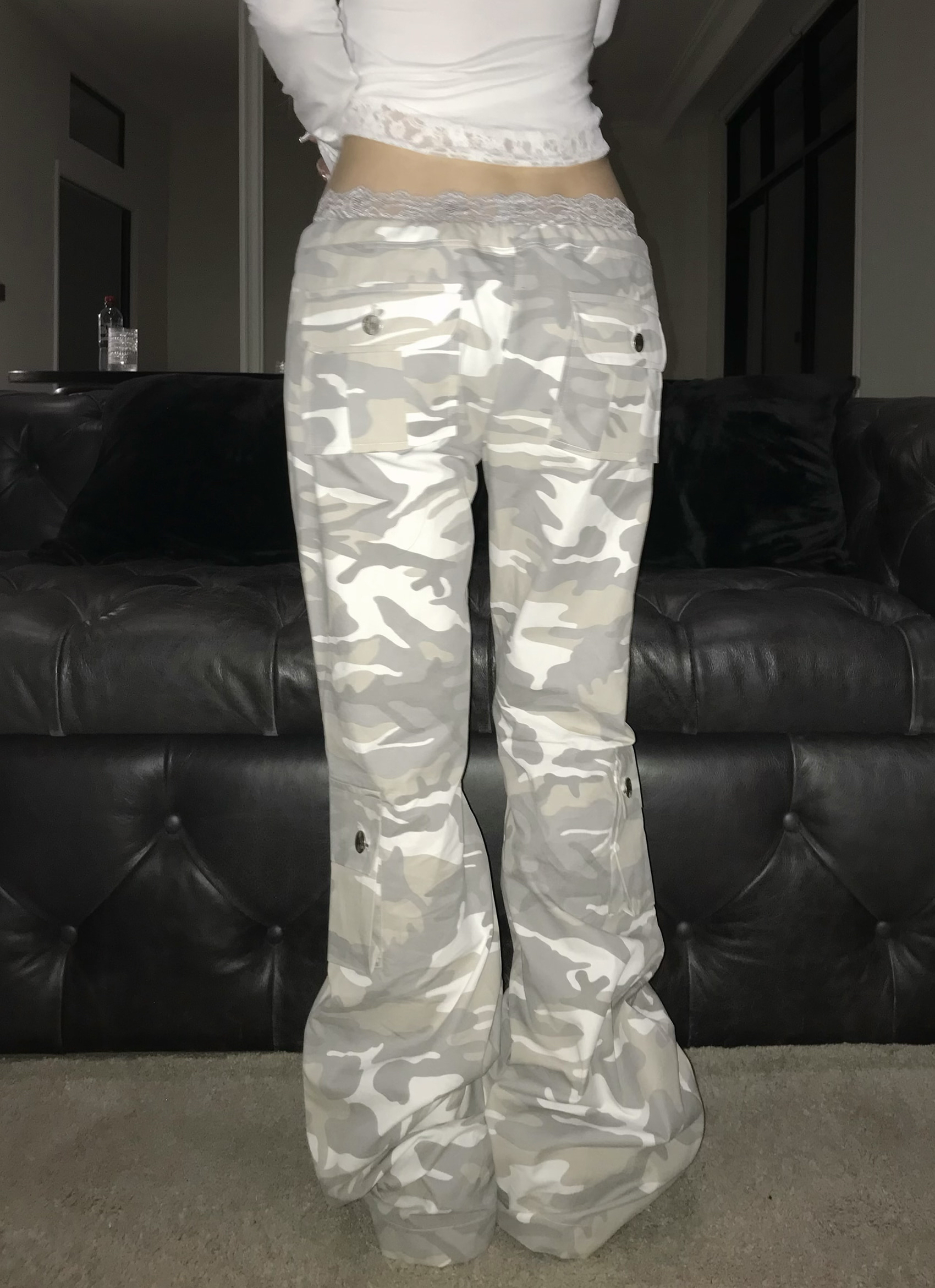 Camo Low-Rise Flare Cargo Pants