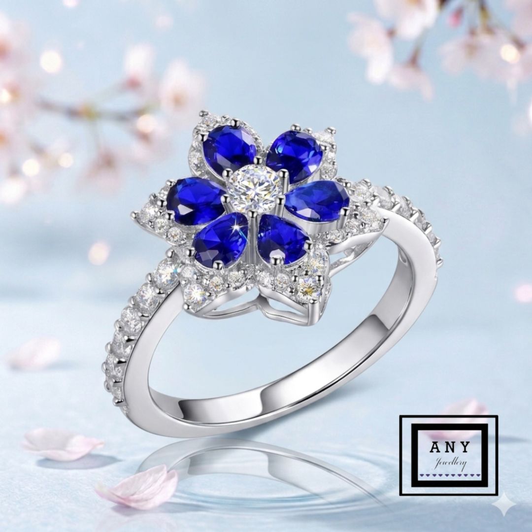 R7032 Star Bloom Ring-BLUE