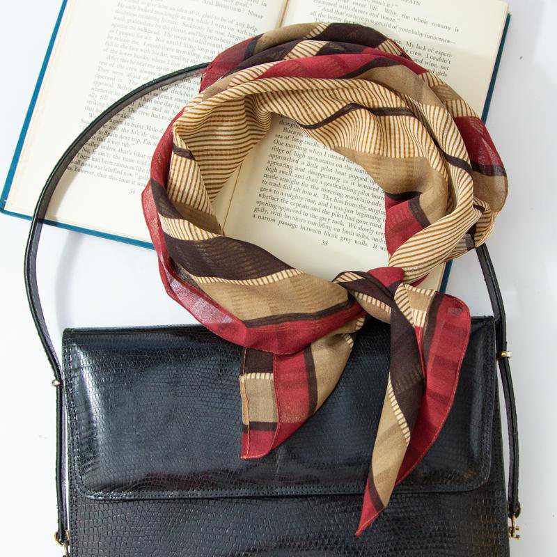 C.a. 1970s Retro Colour Tone Stripe Pattern Soft & Half Sheer Scarf from Germany(EV379)