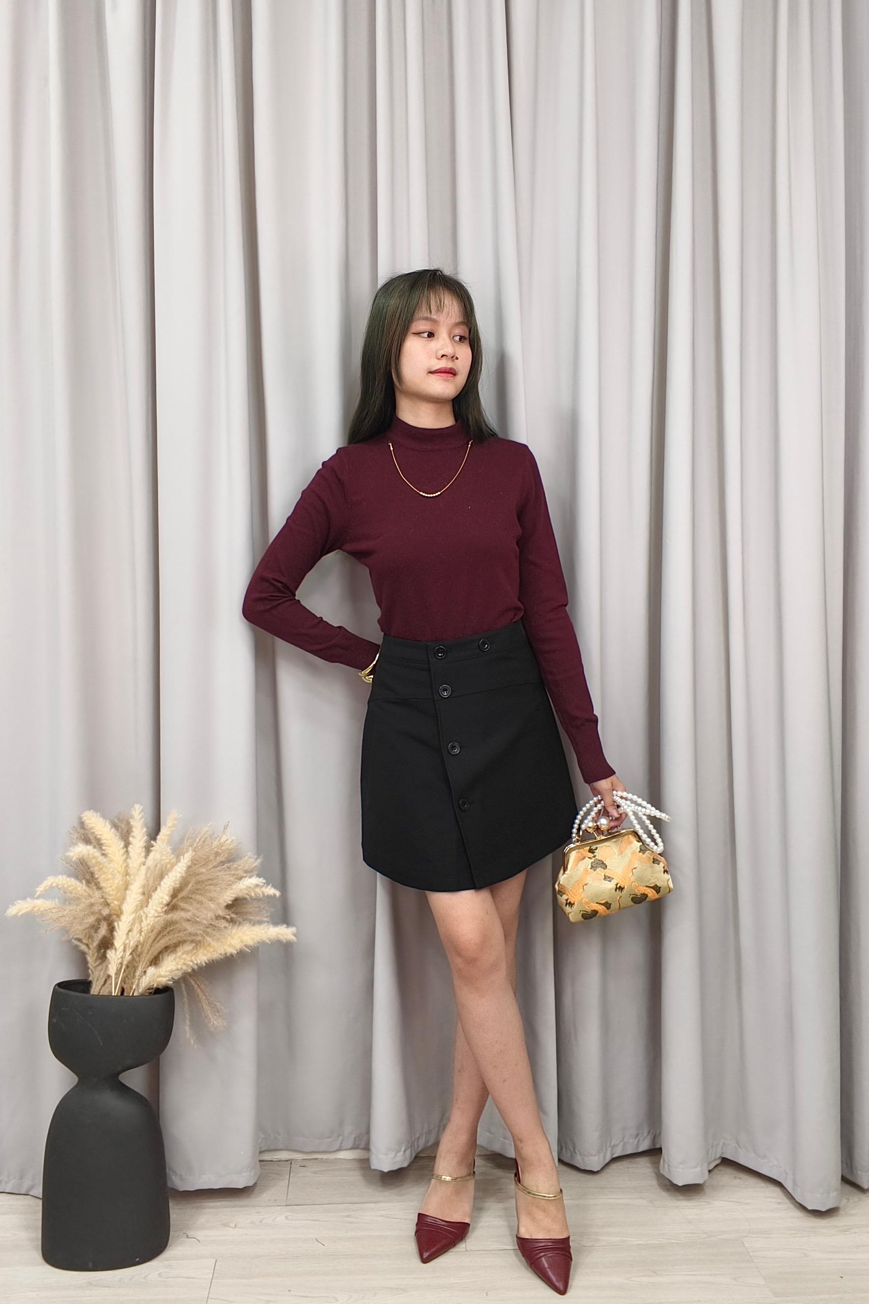 948 Wine Mock Neck Knit Top