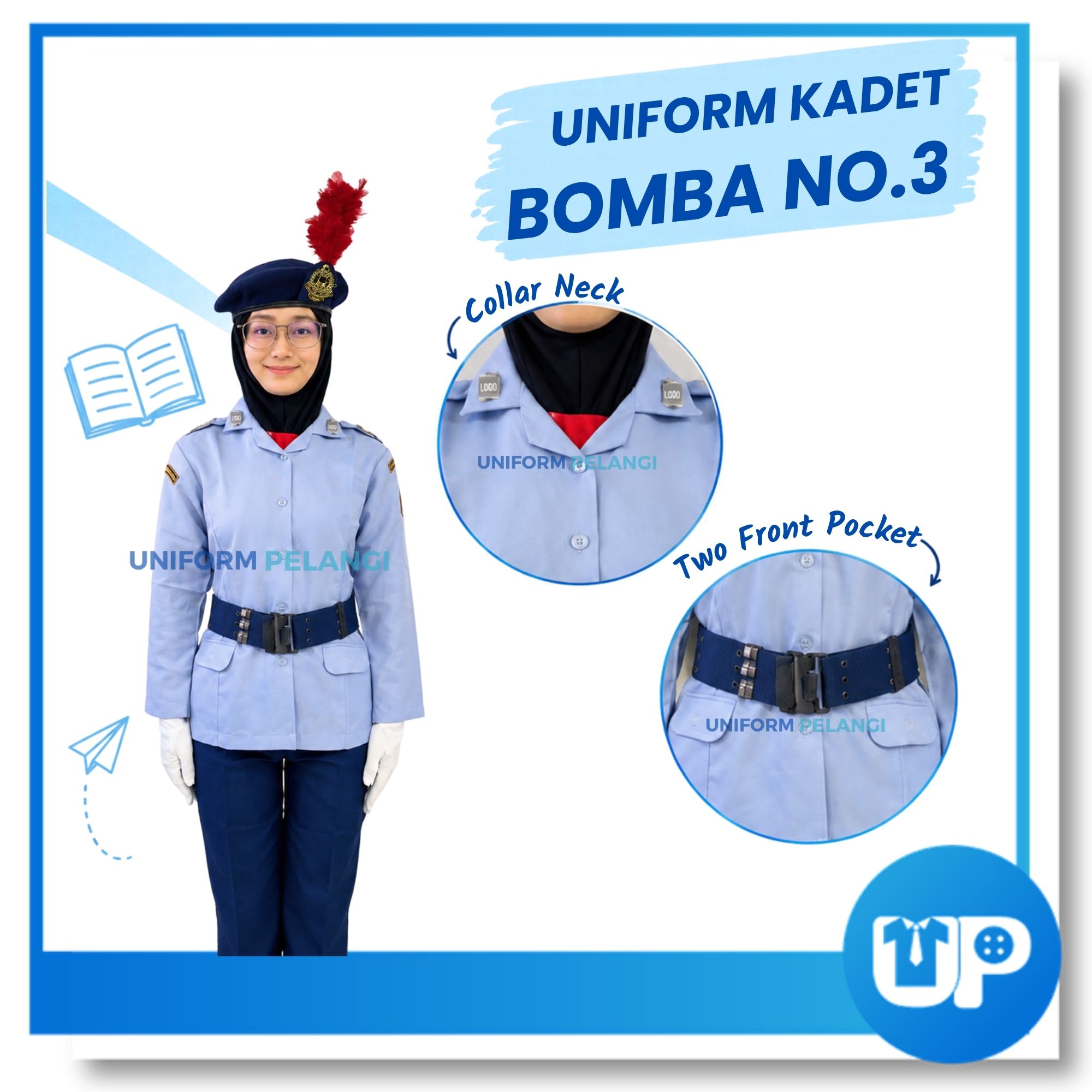 Uniform Kadet Bomba NO.3 Biru Lengan Panjang Uniform Seragam Kokurikulum Sekolah Seluar Biru Tua