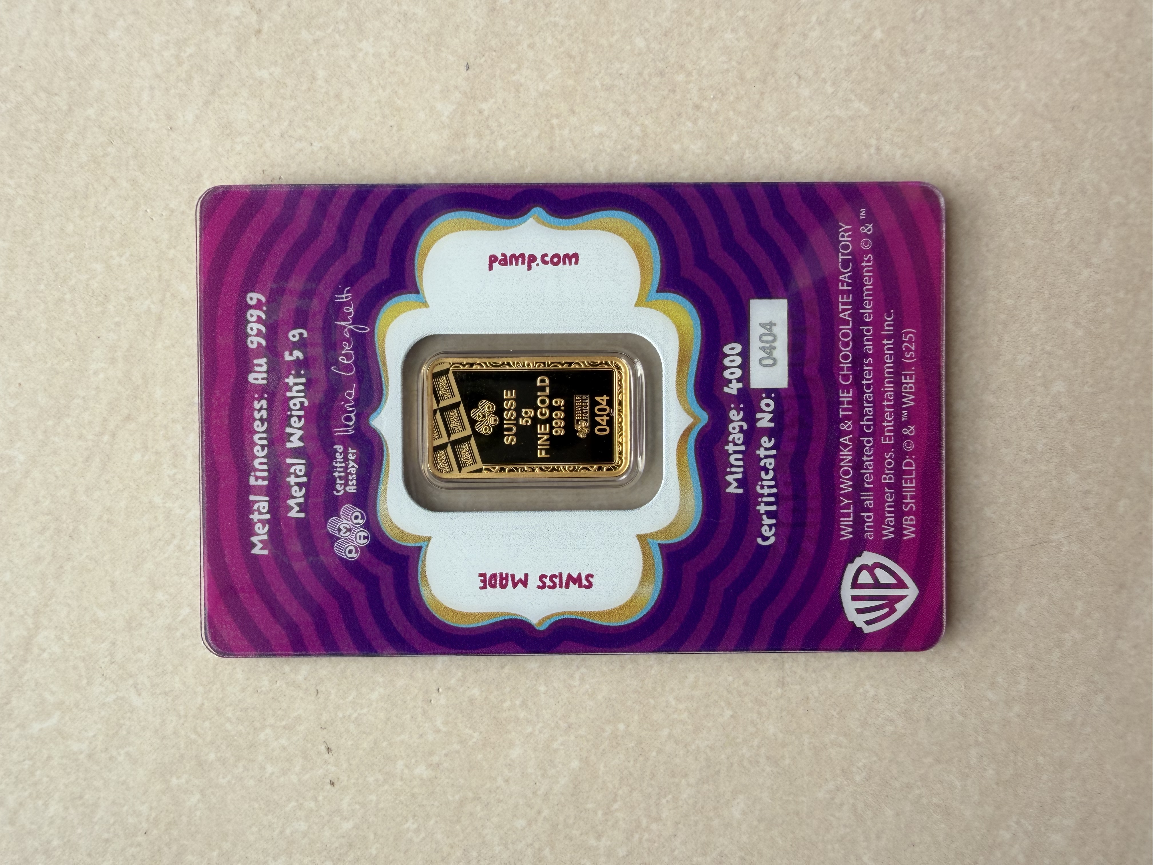 (RADAR SN:404) PAMP Willy Wonka V2 5g 🇨🇭Swiss Fine Gold Bar Emas 999.9 with sleeve 巧克力厂