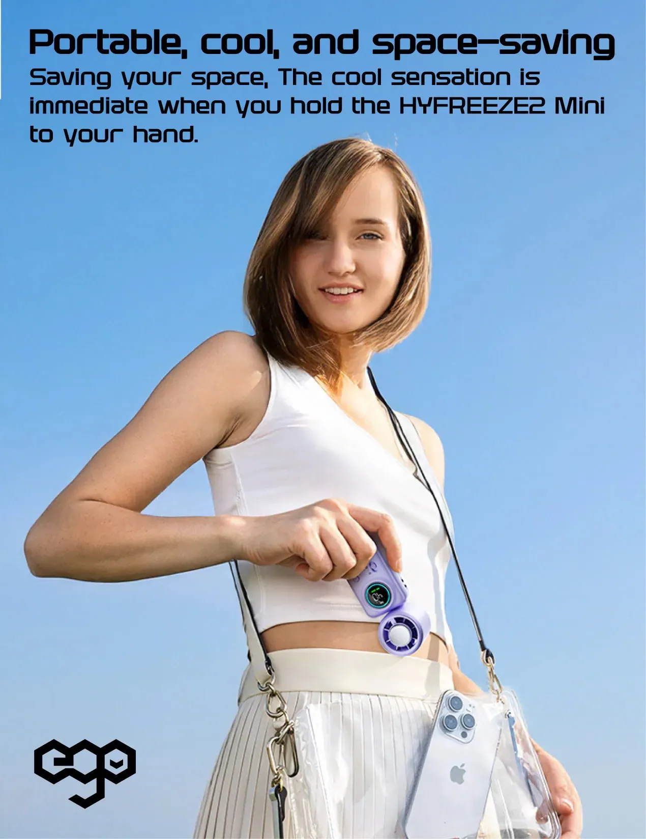 香港行貨 一年保養 ego HyFreeze2 Mini 迷你製冷風 16小時長氣 / 1.6萬轉風壓 / 動態LED顯示 / 可調角度 / 無極調整風速