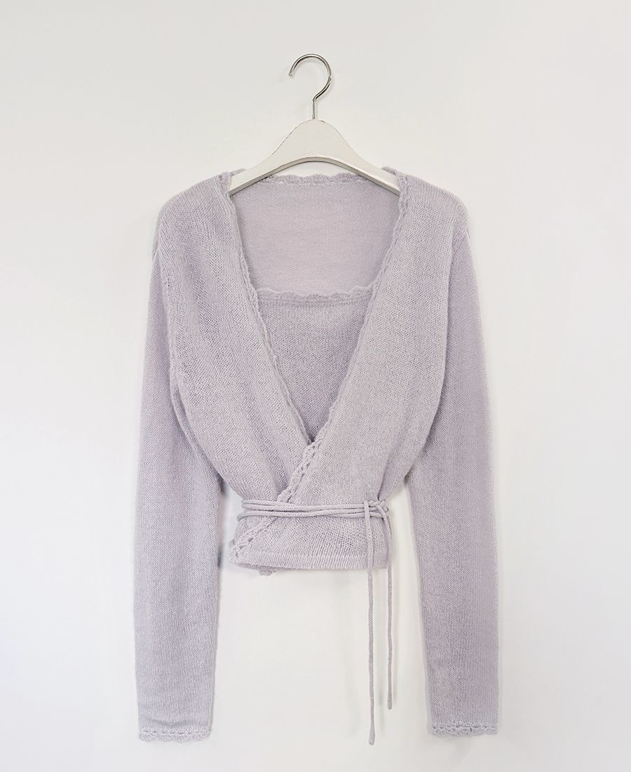 【20%羊毛】針織吊帶綁腰套裝 米白色