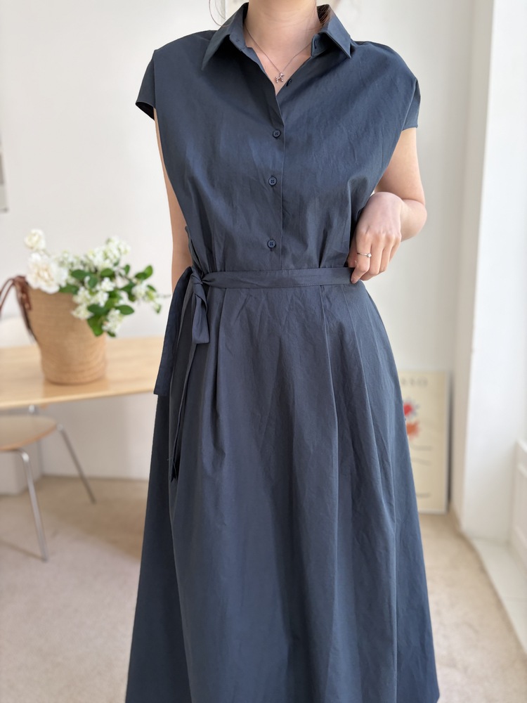 Elasticated Waist Shirt Dress (Navy)