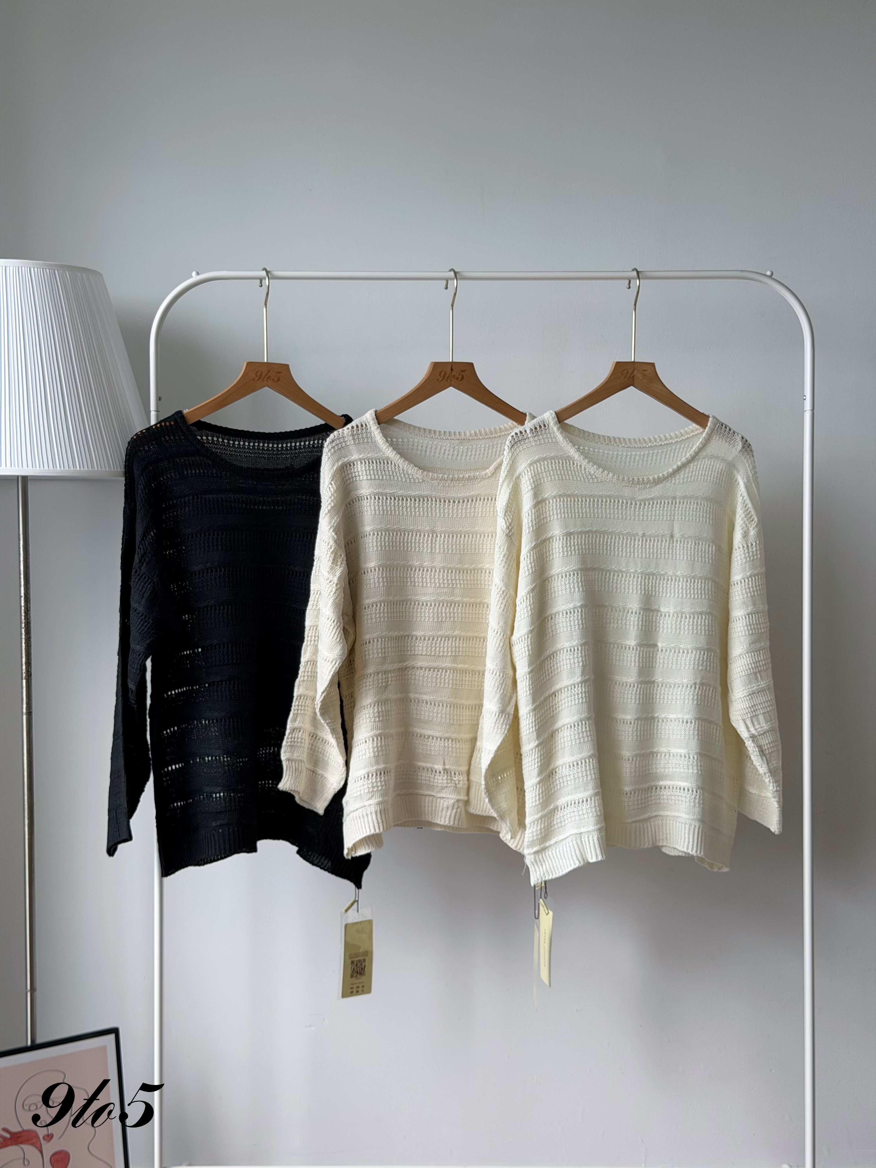 T4545 Long Sleeve Crochet Knit Sweater - 3 Colors 
