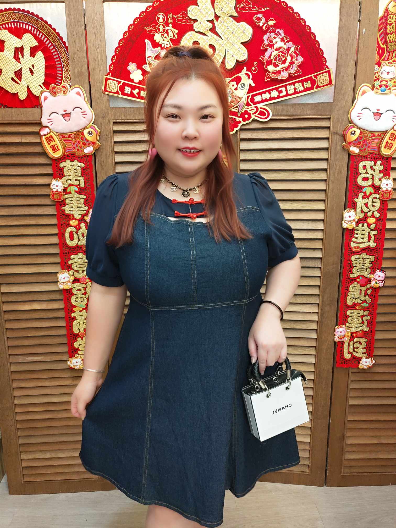 TW#5837 盘扣网纱牛仔连衣裙