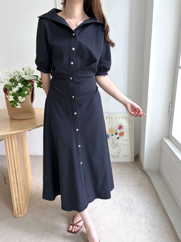 Lena Contoured Waist Dress (Navy)