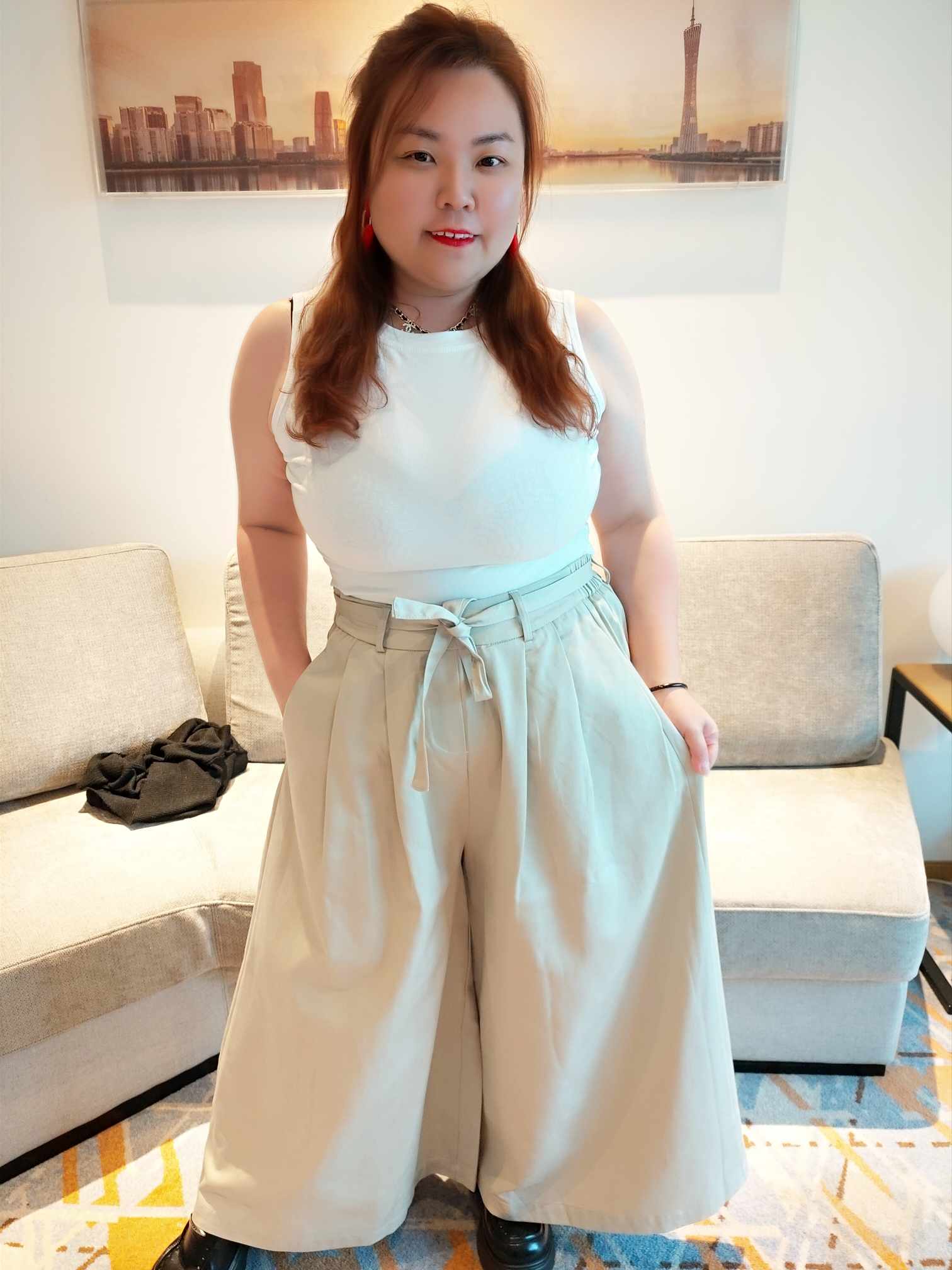 YCE01 1658 绑带腰封阔腿裤