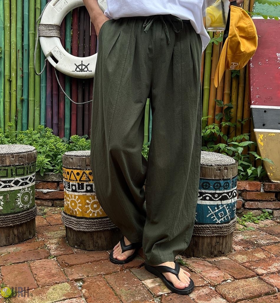 【100%保證韓國直送】微風輕量天熱救星 Cotton Linen 雙打褶 Two-Tuck 全彈性腰圍隨性微氣球寬鬆長褲 👖 [4 color] RG165905