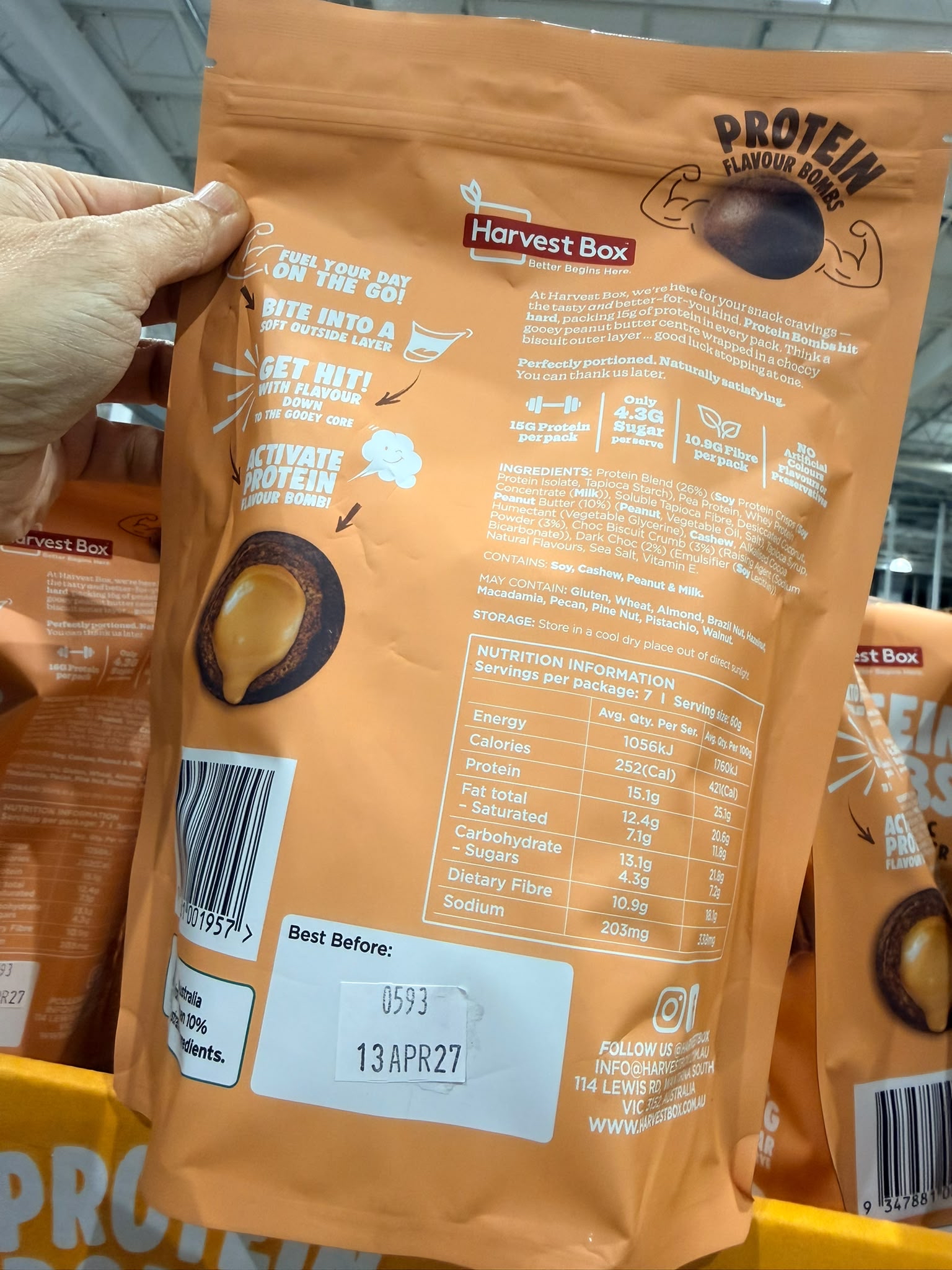 澳洲Costco  Harvest Box  雙重巧克力花生醬高蛋白球Double Choc Peanut Butter Protein Bombs。420 g 