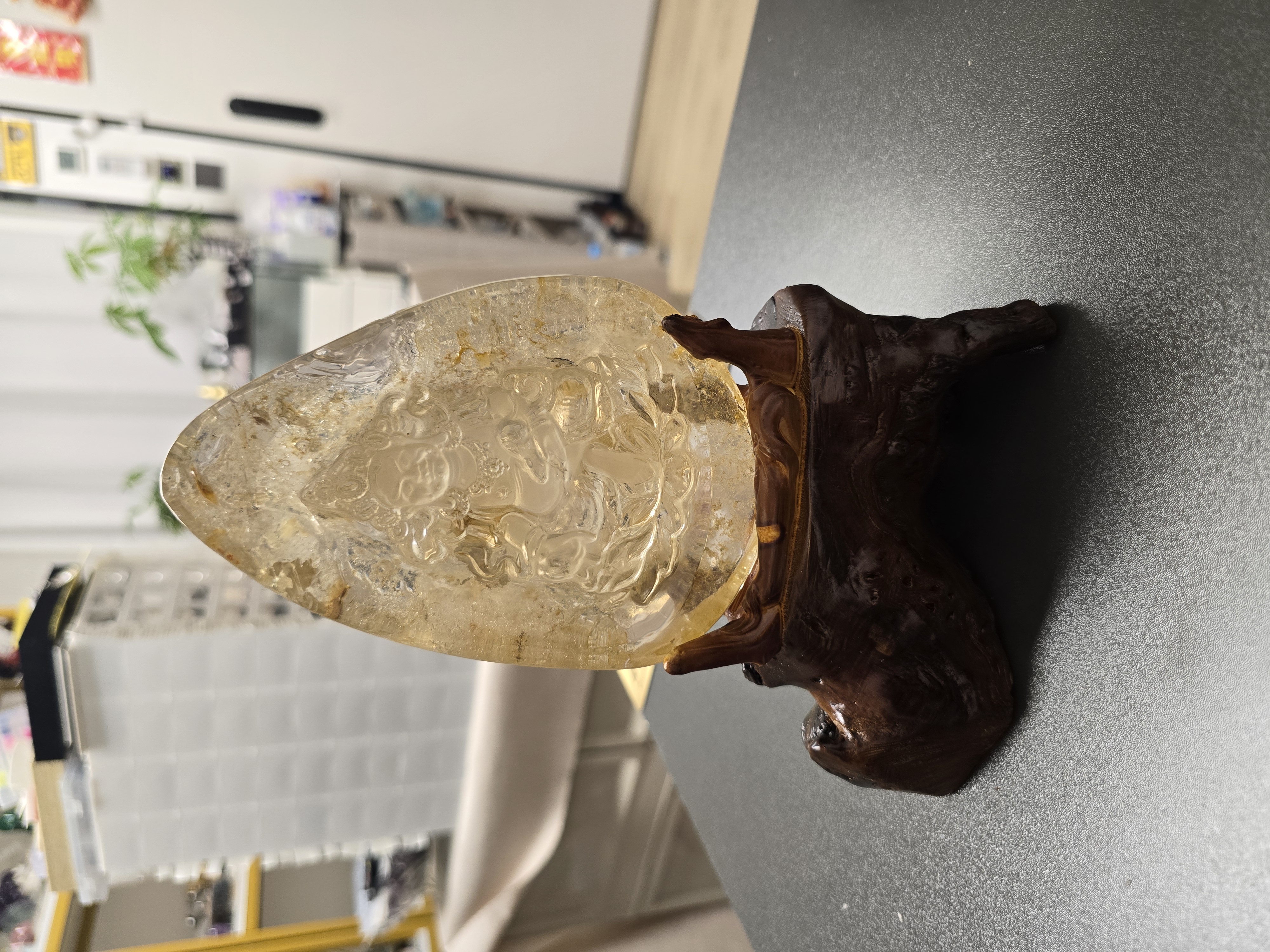 (收藏級) 暴力黃財神黃膠花水晶擺件 (No.YJS003)