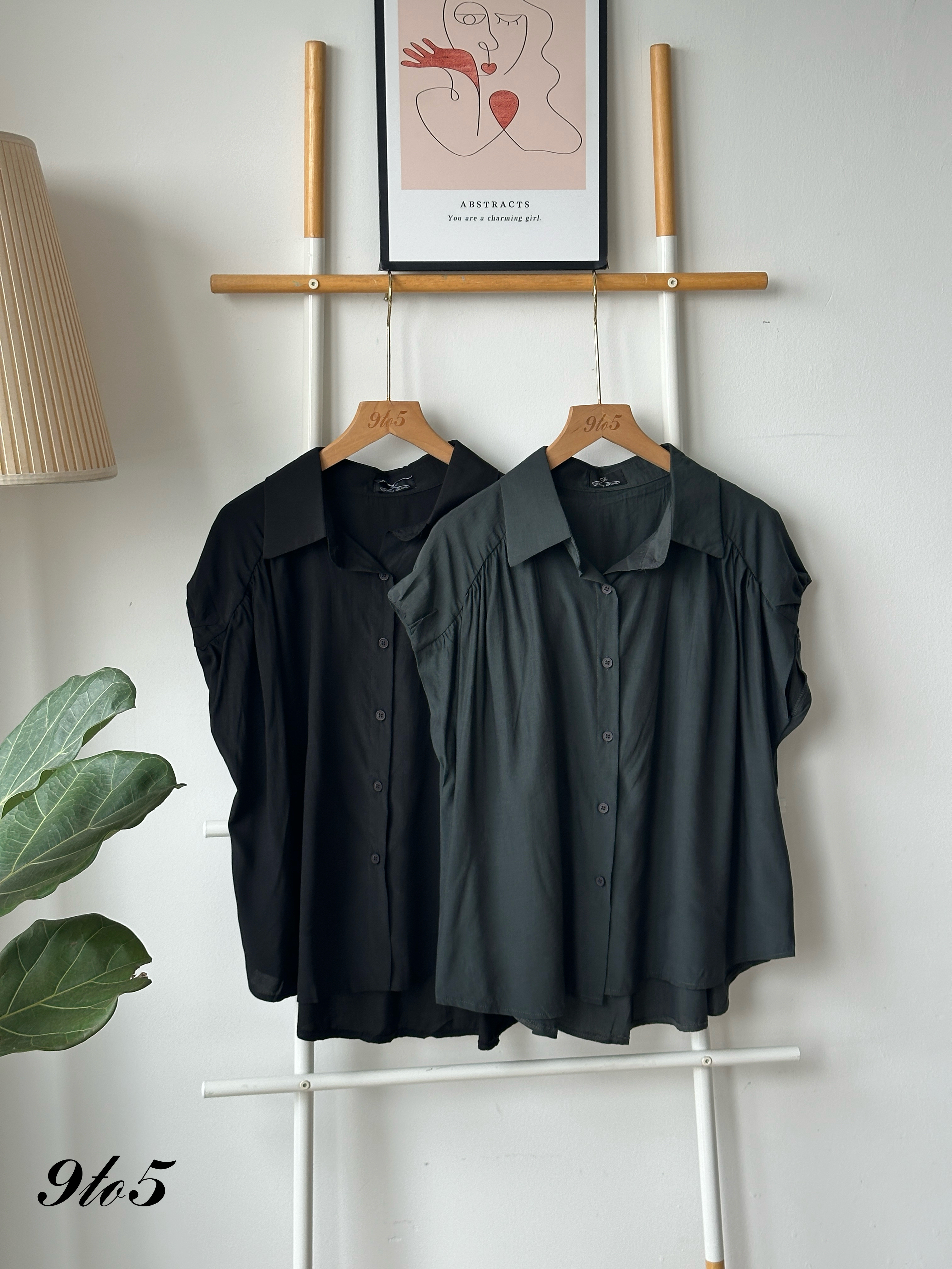 T4064 Cape Sleeve Shirt - Black & Grey