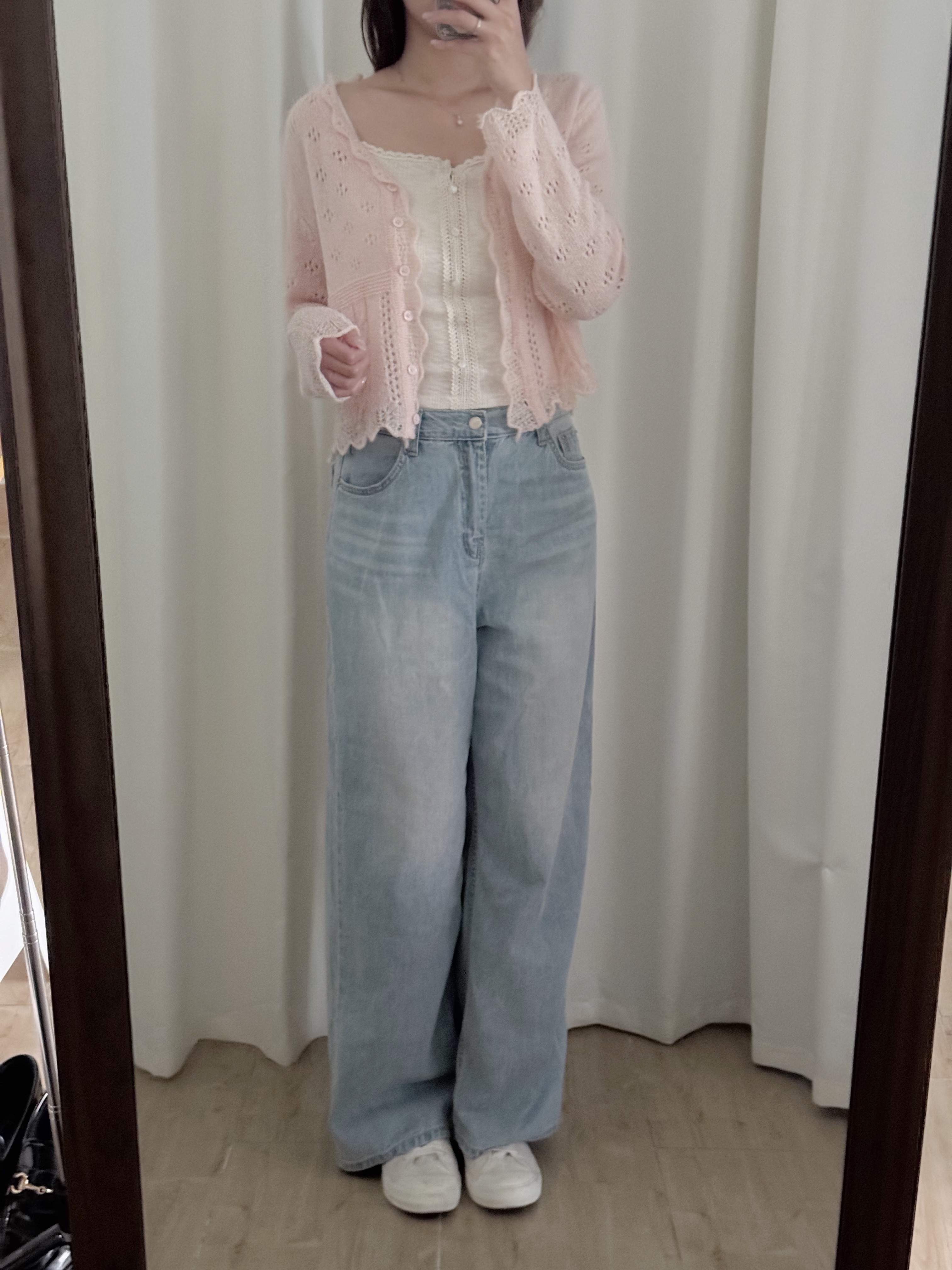 清新高腰闊腿淺牛仔褲(三個尺碼)