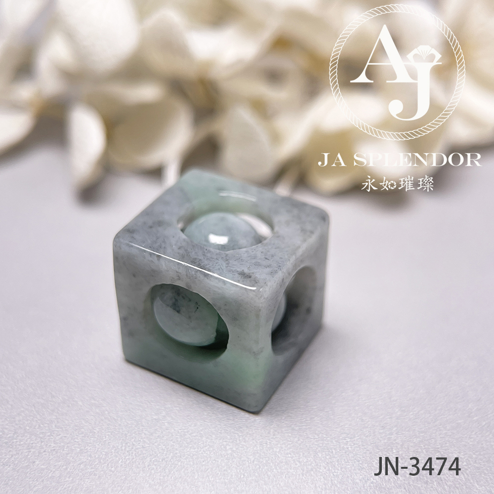 JN-3474/77/83 天然翡翠A玉 烏鷄飄綠招財進寶骰子吊墜