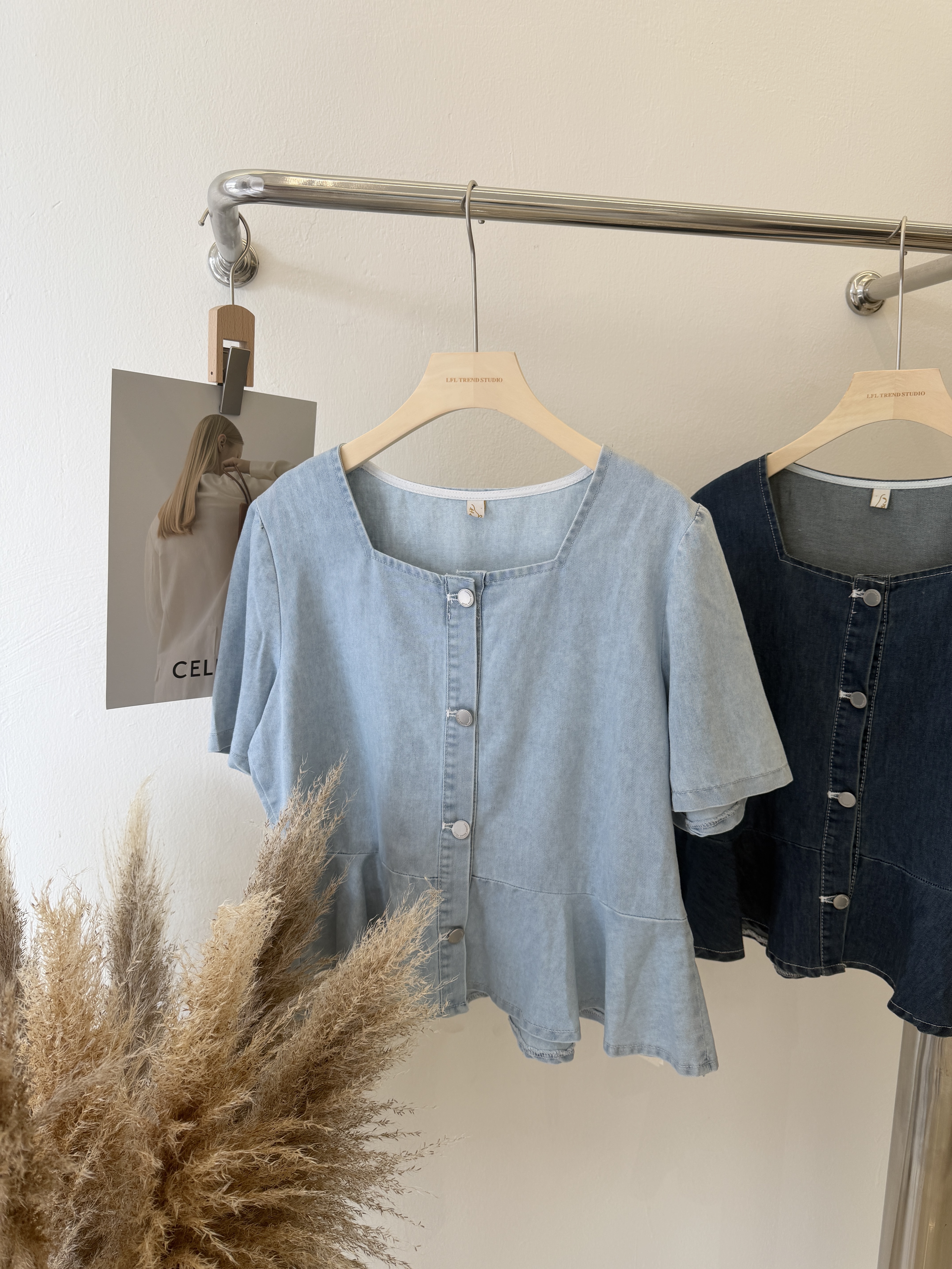 6514 气质荷叶边牛仔上衣