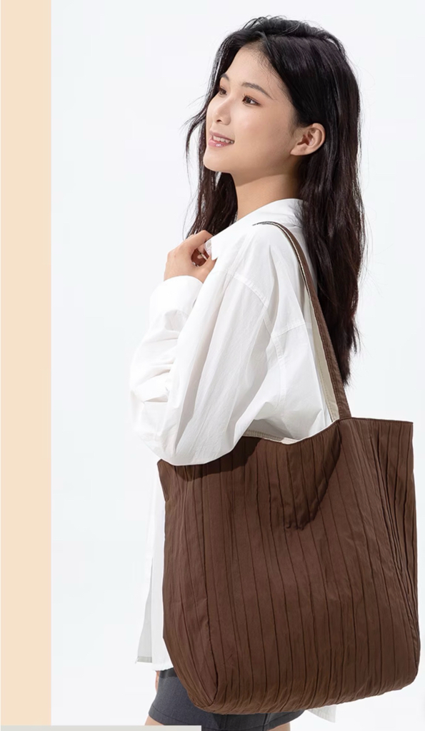 Striped Pleated Double Face Shoulder Bag